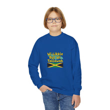 Load image into Gallery viewer, Youth Crewneck Sweatshirt - "Wi Likkle But Wi Tallawah" Jamaican Flag Kids Sweatshirt
