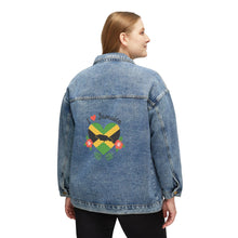 Load image into Gallery viewer, Women's Denim Jacket with Jamaican Heart Graphic — Floral Jamaica Pride Jean Jacket

