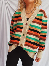 Load image into Gallery viewer, Contrast Stripes Button Up Long Sleeve Cardigan
