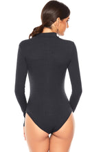 Load image into Gallery viewer, Ribbed Half Zip Long Sleeve Bodysuit
