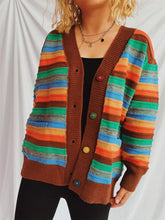 Load image into Gallery viewer, Contrast Stripes Button Up Long Sleeve Cardigan
