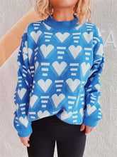 Load image into Gallery viewer, Heart Contrast Long Sleeve Dropped Shoulder Sweater
