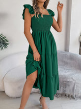 Load image into Gallery viewer, Smocked Square Neck Cap Sleeve Midi Dress
