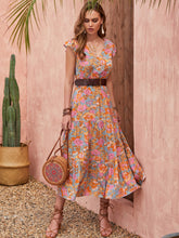 Load image into Gallery viewer, Ruffled Printed V-Neck Cap Sleeve Tiered Dress
