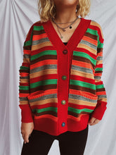 Load image into Gallery viewer, Contrast Stripes Button Up Long Sleeve Cardigan
