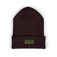 Load image into Gallery viewer, Jamaican Embroidered Cuffed Beanie — Reggae-Inspired Knit Hat
