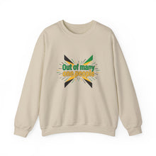 Load image into Gallery viewer, Out of Many One People Sweatshirt – Jamaican Flag Unity Crewneck
