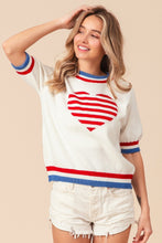 Load image into Gallery viewer, US Flag Theme Striped Heart Sweater
