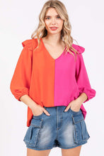 Load image into Gallery viewer, GeeGee Ruffle Trim Contrast Blouse
