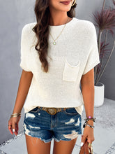 Load image into Gallery viewer, Round Neck Rib Trim Short Sleeve Knit Top
