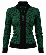 Load image into Gallery viewer, Leopard Zip-Up Knit Cardigan
