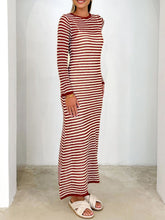 Load image into Gallery viewer, Devine Tied Round Neck Striped Sweater Dress
