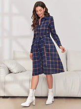 Load image into Gallery viewer, Kassidy Plaid Tie Waist Long Sleeve Dress
