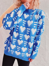 Load image into Gallery viewer, Heart Contrast Long Sleeve Dropped Shoulder Sweater
