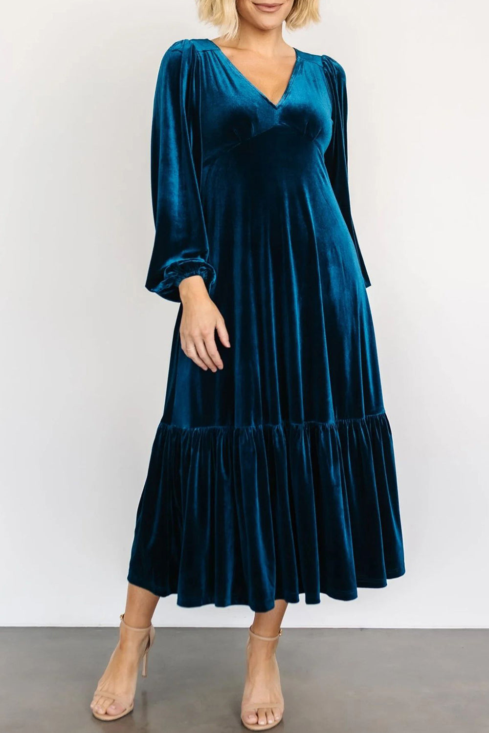 Vivian Long Sleeve Midi Velvet Dress