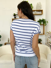 Load image into Gallery viewer, Striped Round Neck Cap Sleeve Knit Top
