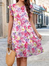 Load image into Gallery viewer, Flower Round Neck Tiered Dress
