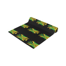 Load image into Gallery viewer, Jamaica Flag Script Table Runner — Black Cotton-Poly Dining Accent

