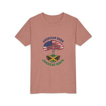 Load image into Gallery viewer, Youth Tee - "American Born Jamaican Roots" Patriotic USA/Jamaica Tree Graphic
