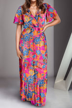 Load image into Gallery viewer, Floral Surplice Short Sleeve Maxi Dress

