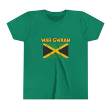 Load image into Gallery viewer, Youth Tee - "Wah Gwaan" Jamaican Flag Kids Shirt
