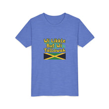 Load image into Gallery viewer, Youth Tee - "Wi Likkle But Wi Tallawah" Jamaican Flag Kids Shirt
