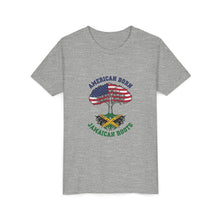 Load image into Gallery viewer, Youth Tee - "American Born Jamaican Roots" Patriotic USA/Jamaica Tree Graphic
