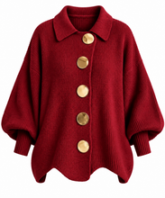 Load image into Gallery viewer, Kylie Gold Buttons Lantern Sleeve Cardigan
