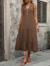 Load image into Gallery viewer, Ivy Lane Decorative Button Notched Sleeveless Dress
