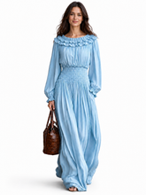 Load image into Gallery viewer, Whitley Off-Shoulder Ruffled Maxi Dress with Smocked Waist
