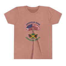 Load image into Gallery viewer, Youth Tee - "American Born Jamaican Roots" Patriotic USA/Jamaica Tree Graphic
