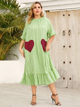 Load image into Gallery viewer, Frill Heart Striped Half Sleeve Dress
