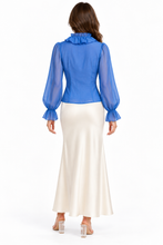 Load image into Gallery viewer, Cree V-Neck Ruffled Chiffon Blouse
