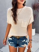 Load image into Gallery viewer, Round Neck Rib Trim Short Sleeve Knit Top
