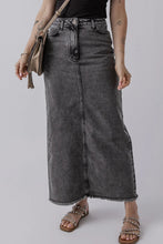 Load image into Gallery viewer, Raw Hem Midi Denim Skirt with Pockets
