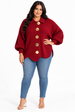 Load image into Gallery viewer, Kylie Gold Buttons Lantern Sleeve Cardigan
