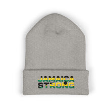 Load image into Gallery viewer, Jamaica Strong Embroidered Cuffed Beanie — Reggae Flag Knit Hat
