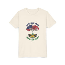 Load image into Gallery viewer, Youth Tee - "American Born Jamaican Roots" Patriotic USA/Jamaica Tree Graphic
