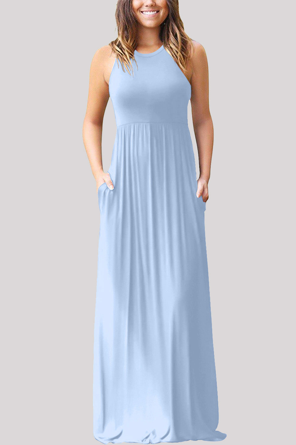 Grecian Neck Dress with Pockets