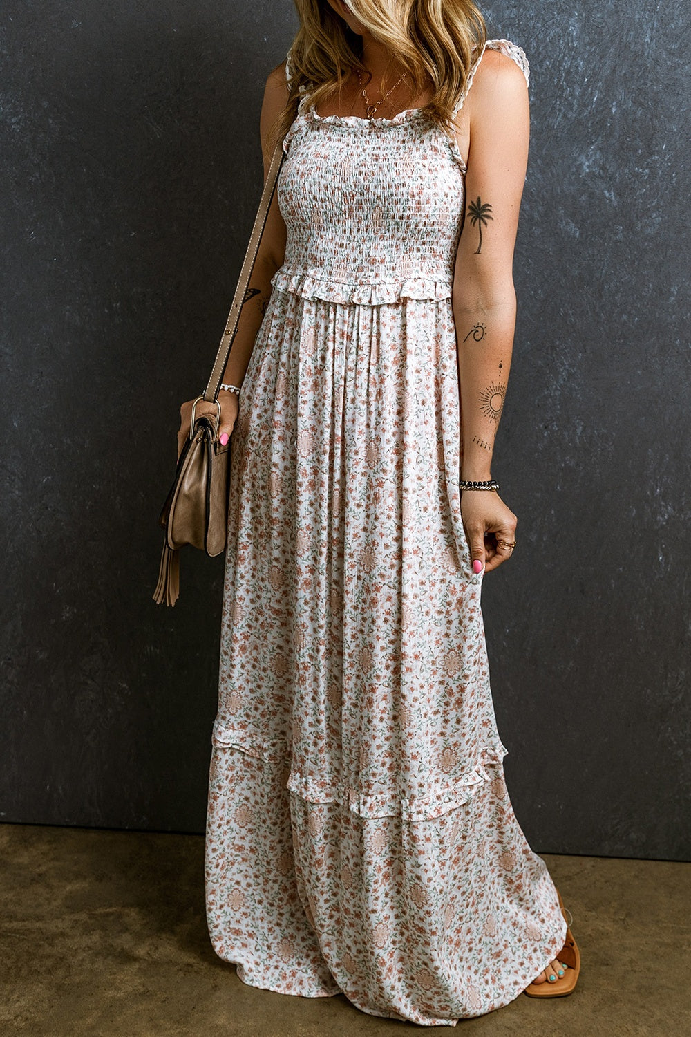 Rachael Smocked Printed Sleeveless Maxi Dress