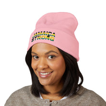 Load image into Gallery viewer, Jamaica Strong Embroidered Cuffed Beanie — Reggae Flag Knit Hat
