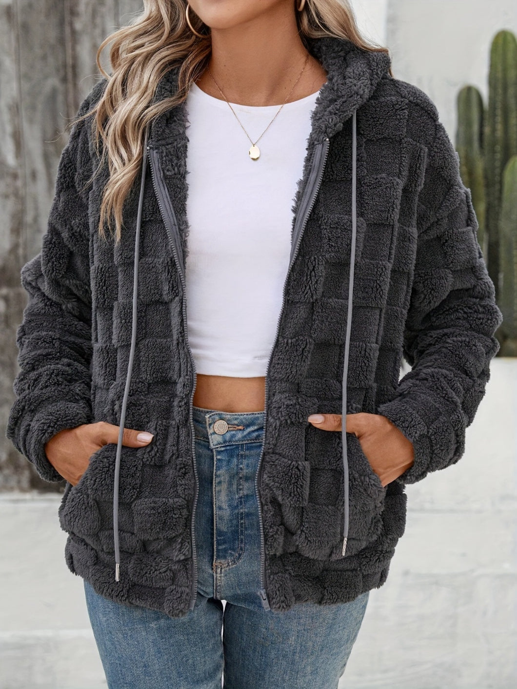 Cuddle Up Drawstring Fuzzy Jacket