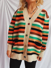 Load image into Gallery viewer, Contrast Stripes Button Up Long Sleeve Cardigan
