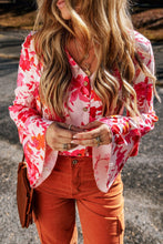 Load image into Gallery viewer, Floral Flare Sleeve Button Up V-Neck Bodysuit
