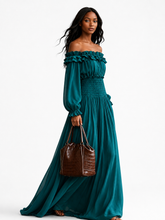 Load image into Gallery viewer, Whitley Off-Shoulder Ruffled Maxi Dress with Smocked Waist
