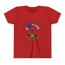 Load image into Gallery viewer, Youth Tee - "American Born Jamaican Roots" Patriotic USA/Jamaica Tree Graphic
