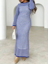 Load image into Gallery viewer, Devine Tied Round Neck Striped Sweater Dress
