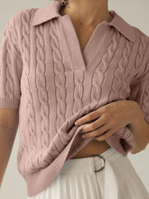 Load image into Gallery viewer, Cable-Knit Collared Neck Half Sleeve Sweater
