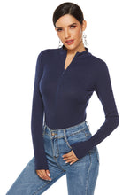 Load image into Gallery viewer, Ribbed Half Zip Long Sleeve Bodysuit
