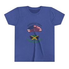 Load image into Gallery viewer, Youth Tee - "American Born Jamaican Roots" Patriotic USA/Jamaica Tree Graphic
